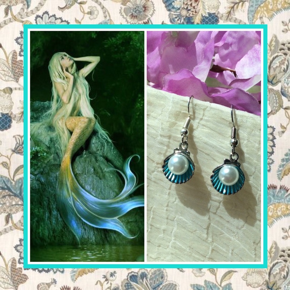 🌸 OCEAN SHELL WHITE PEARL DANGLE EARRINGS BOHO